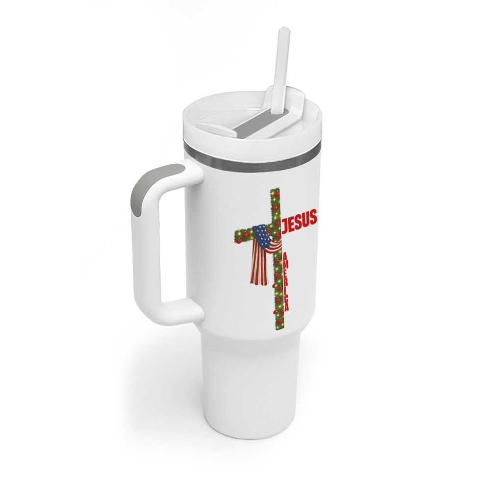 Jesus Patriotic Christmas Tumbler With Handle Loves Jesus And America Too - Wonder Print Shop