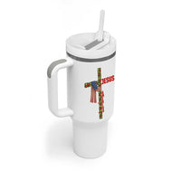 Jesus Patriotic Christmas Tumbler With Handle Loves Jesus And America Too - Wonder Print Shop