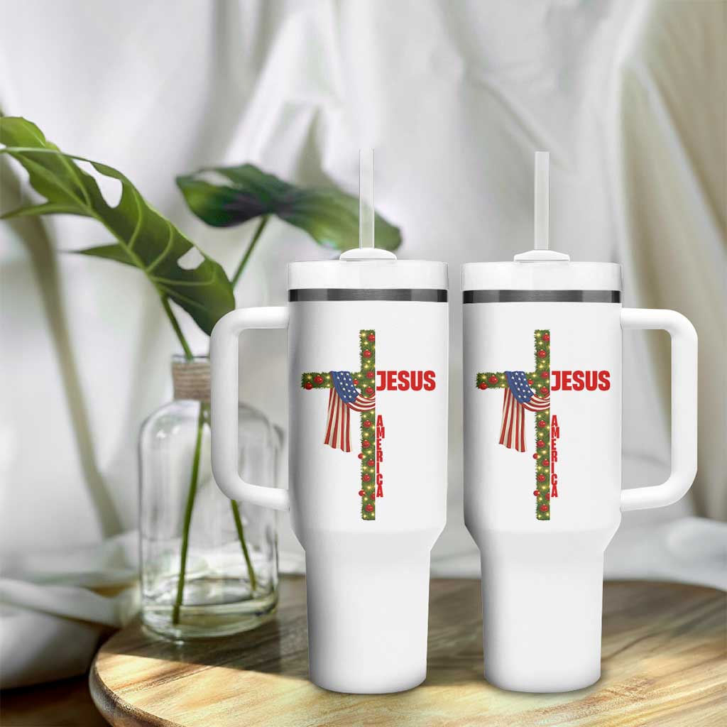 Jesus Patriotic Christmas Tumbler With Handle Loves Jesus And America Too - Wonder Print Shop