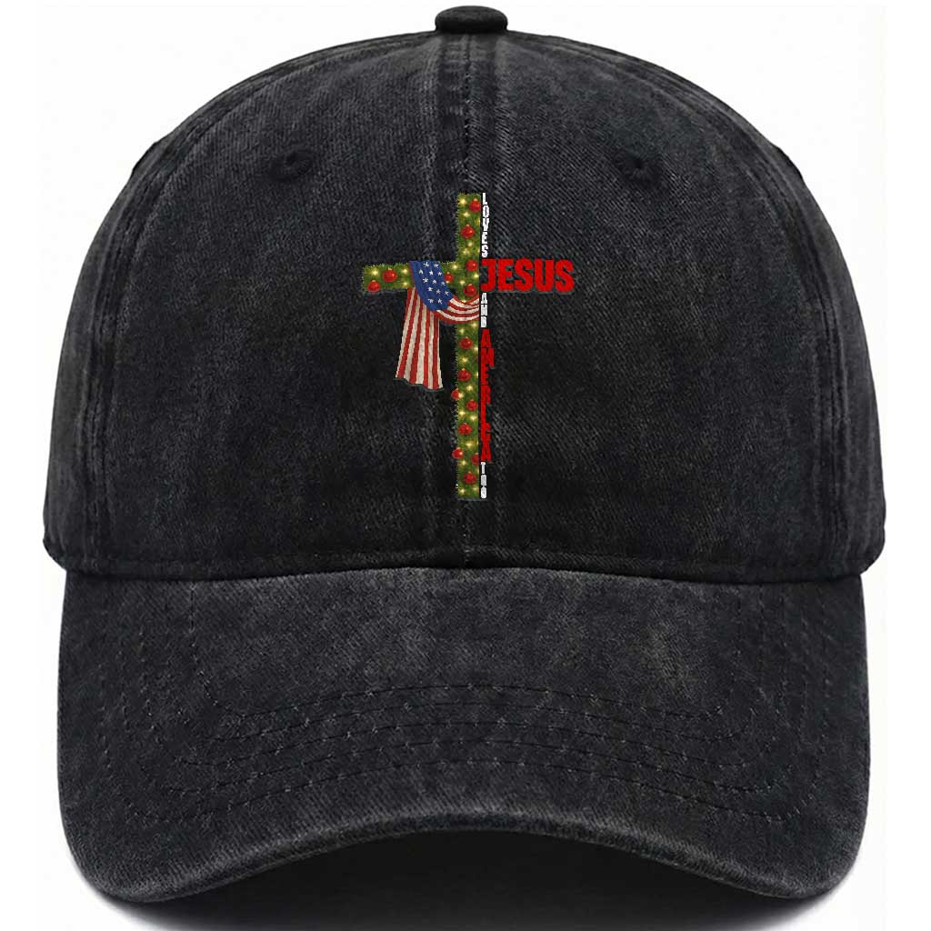 Jesus Patriotic Christmas Washed Cotton Baseball Cap Loves Jesus And America Too