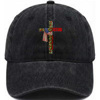 Jesus Patriotic Christmas Washed Cotton Baseball Cap Loves Jesus And America Too