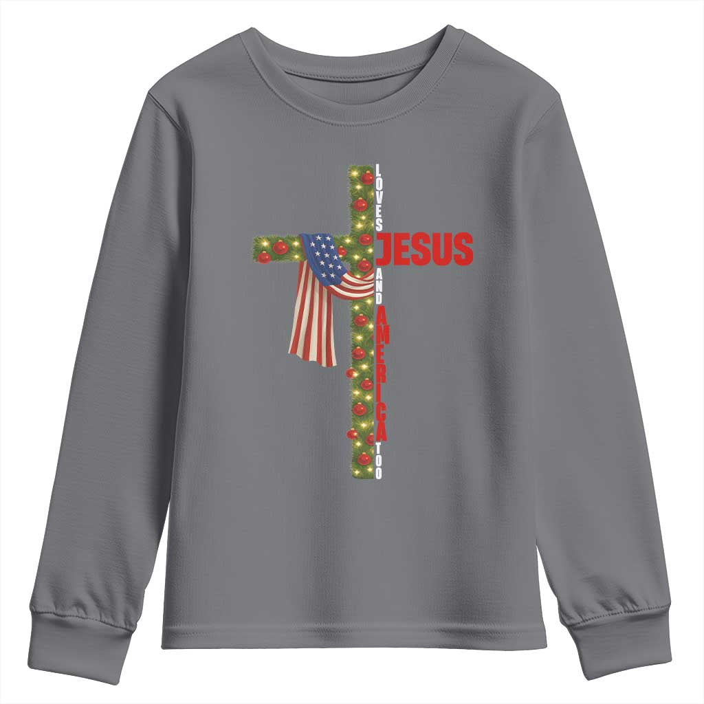 Jesus Patriotic Christmas Youth Sweatshirt Loves Jesus And America Too - Wonder Print Shop