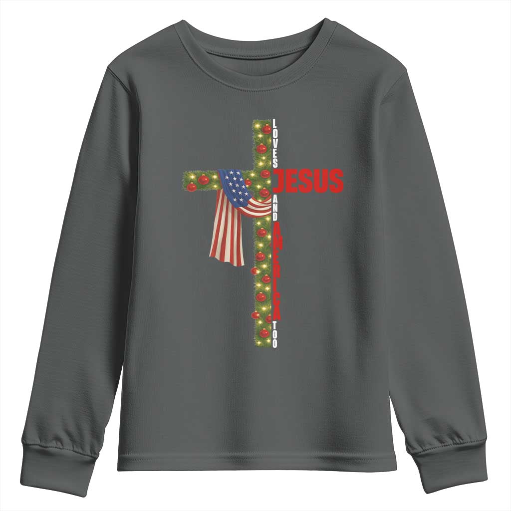 Jesus Patriotic Christmas Youth Sweatshirt Loves Jesus And America Too - Wonder Print Shop