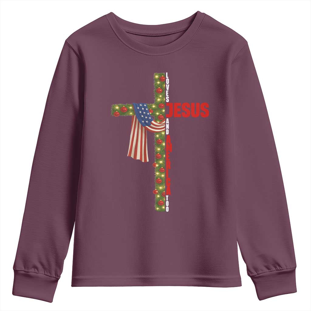 Jesus Patriotic Christmas Youth Sweatshirt Loves Jesus And America Too - Wonder Print Shop