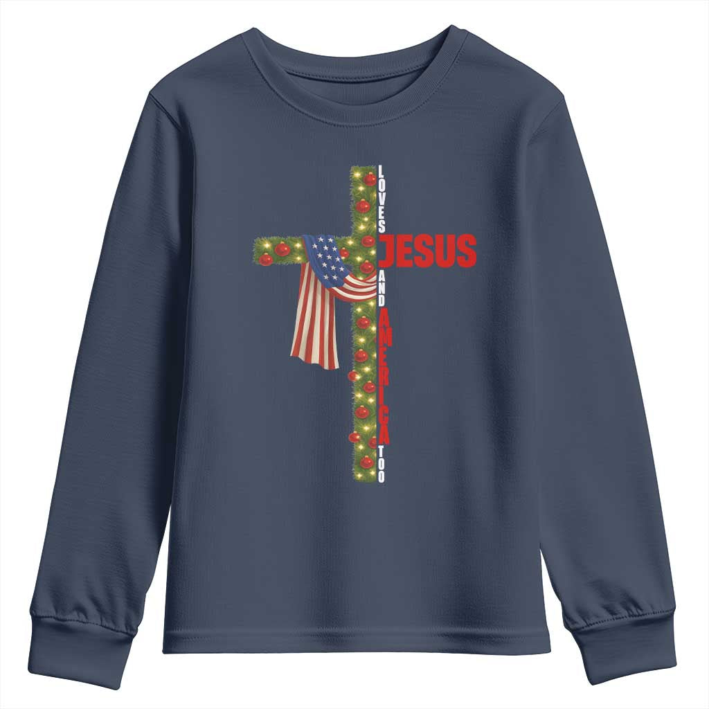 Jesus Patriotic Christmas Youth Sweatshirt Loves Jesus And America Too - Wonder Print Shop
