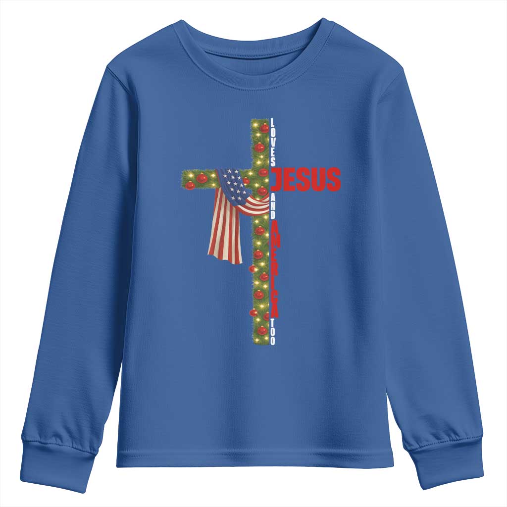 Jesus Patriotic Christmas Youth Sweatshirt Loves Jesus And America Too - Wonder Print Shop