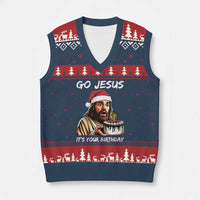 Funny Jesus Xmas V-Neck Knit Sweater Vest Go Jesus It Is Your Birthday - Wonder Print Shop