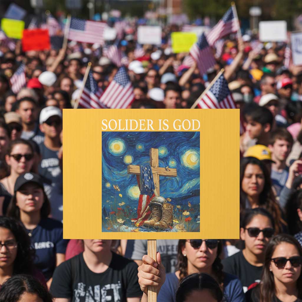 Army Christian Protest Sign Soldier Cross Starry Night Faith Patriotic Jesus - Wonder Print Shop