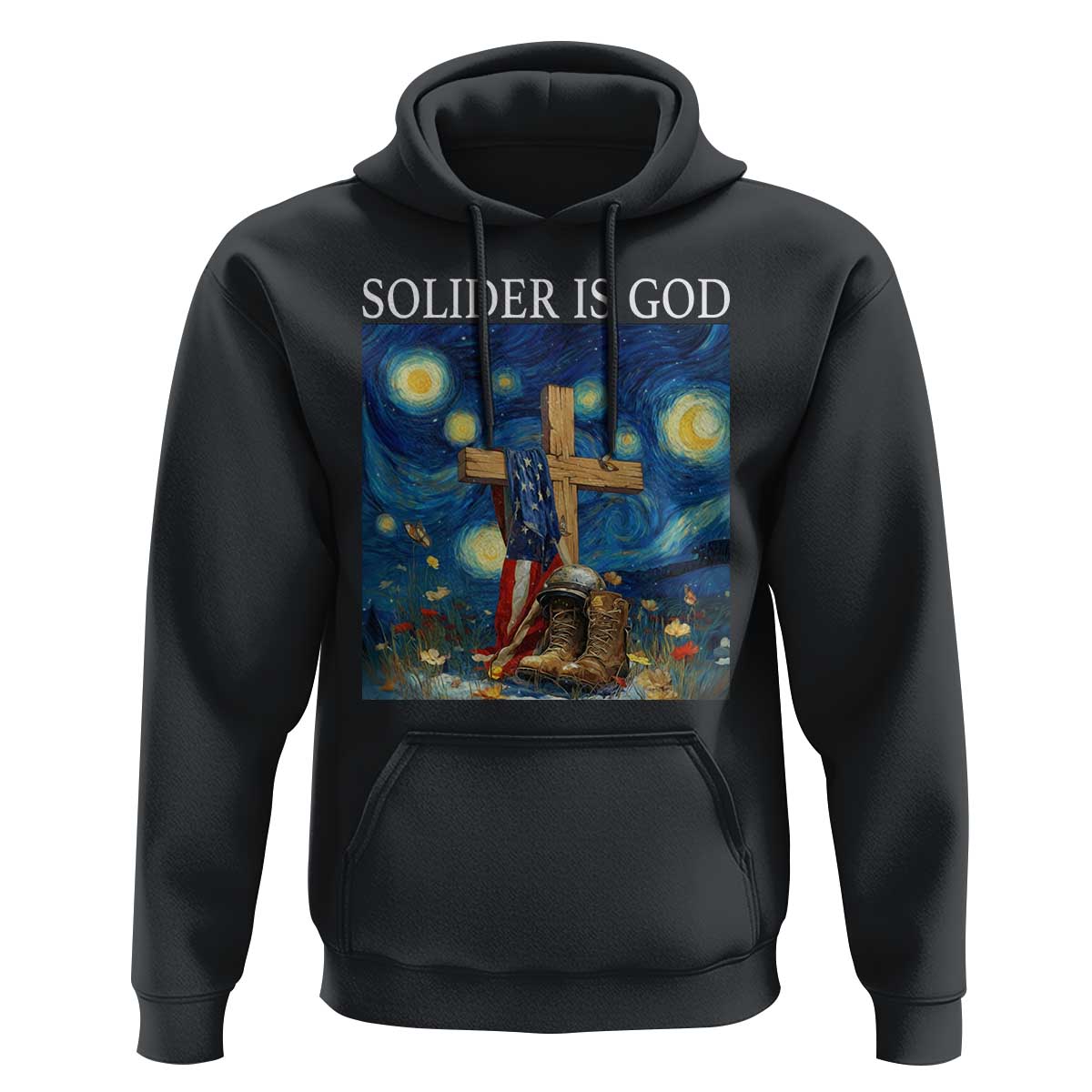 Army Christian Hoodie Soldier Cross Starry Night Faith Patriotic Jesus - Wonder Print Shop