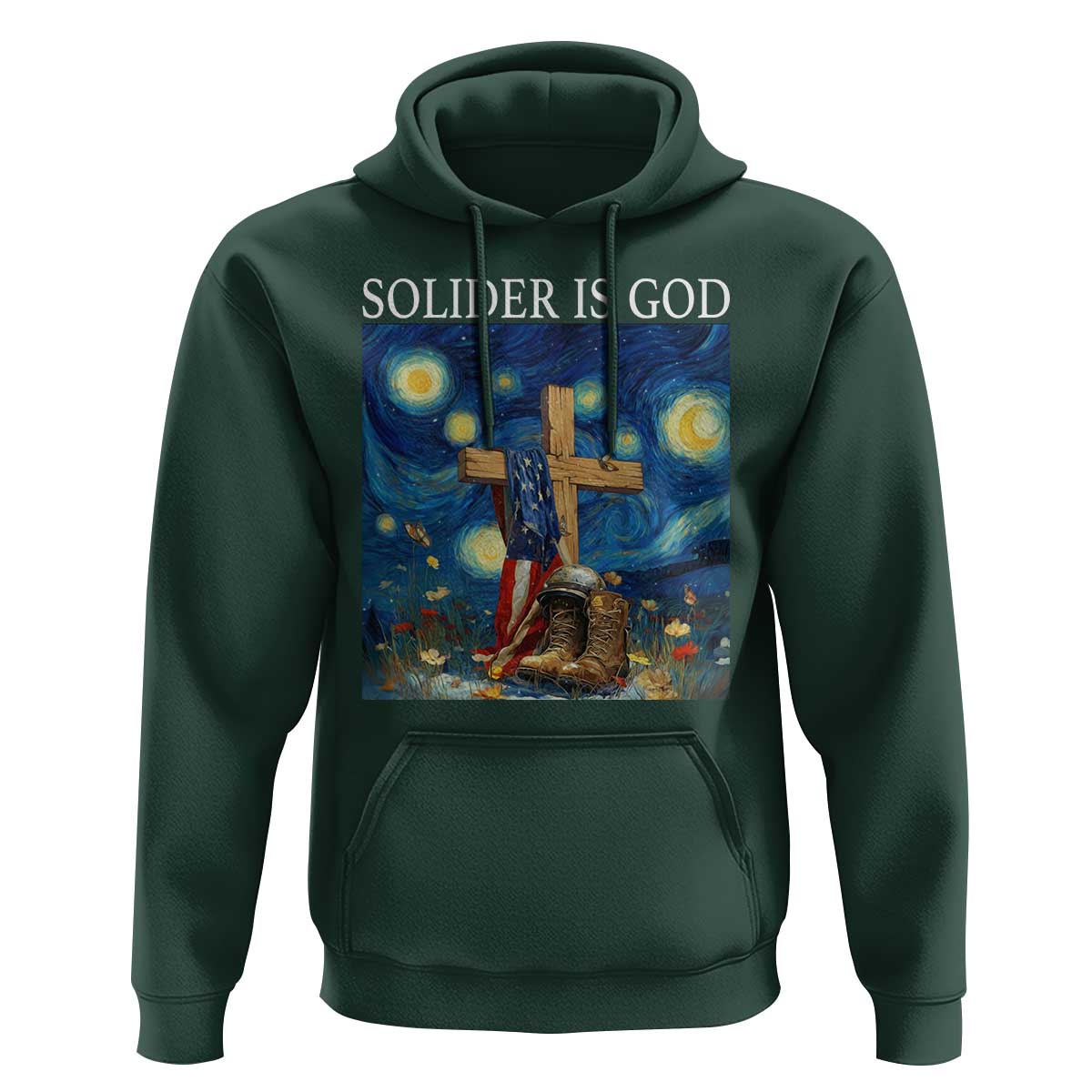 Army Christian Hoodie Soldier Cross Starry Night Faith Patriotic Jesus - Wonder Print Shop