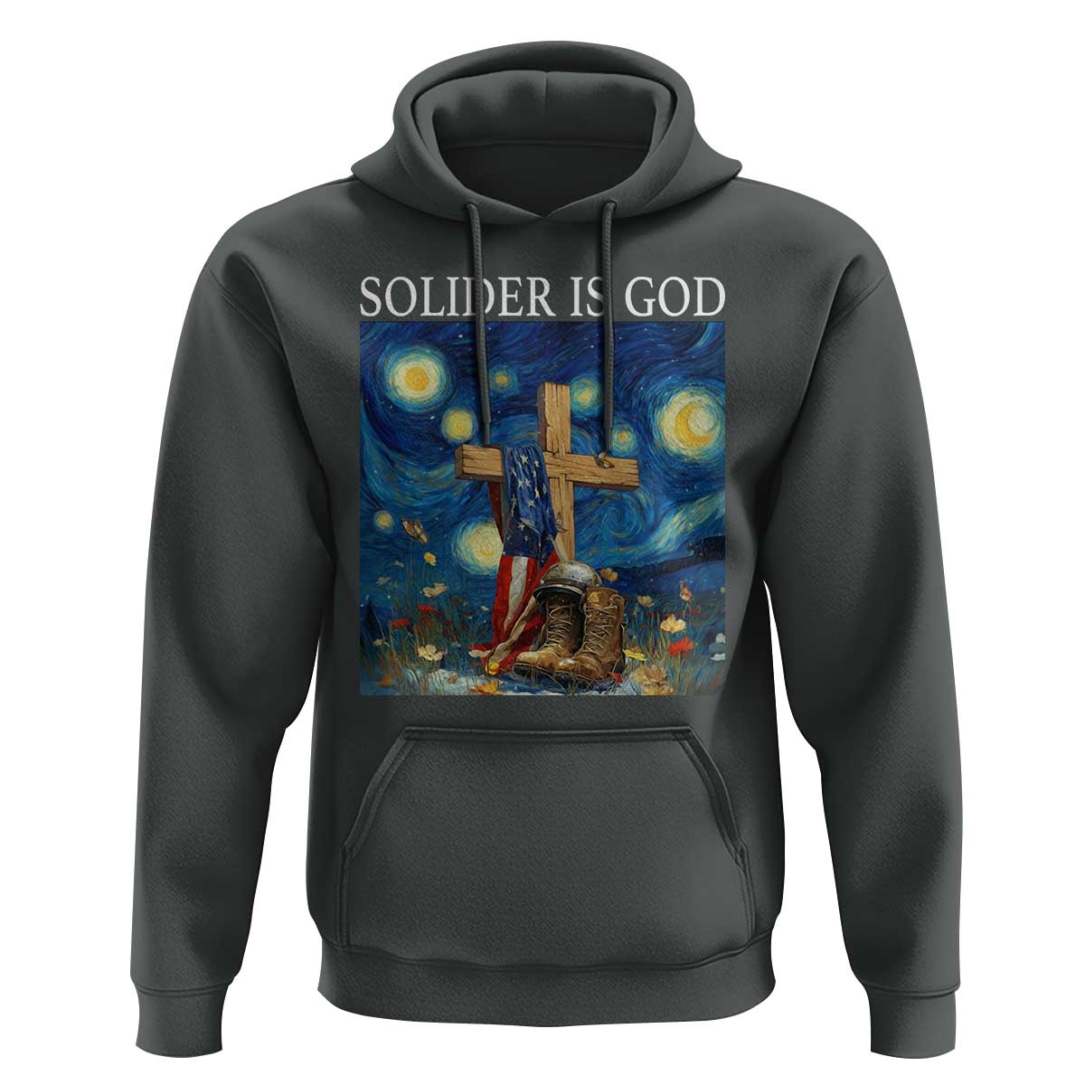 Army Christian Hoodie Soldier Cross Starry Night Faith Patriotic Jesus - Wonder Print Shop