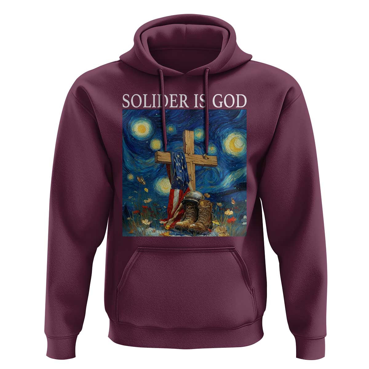 Army Christian Hoodie Soldier Cross Starry Night Faith Patriotic Jesus - Wonder Print Shop