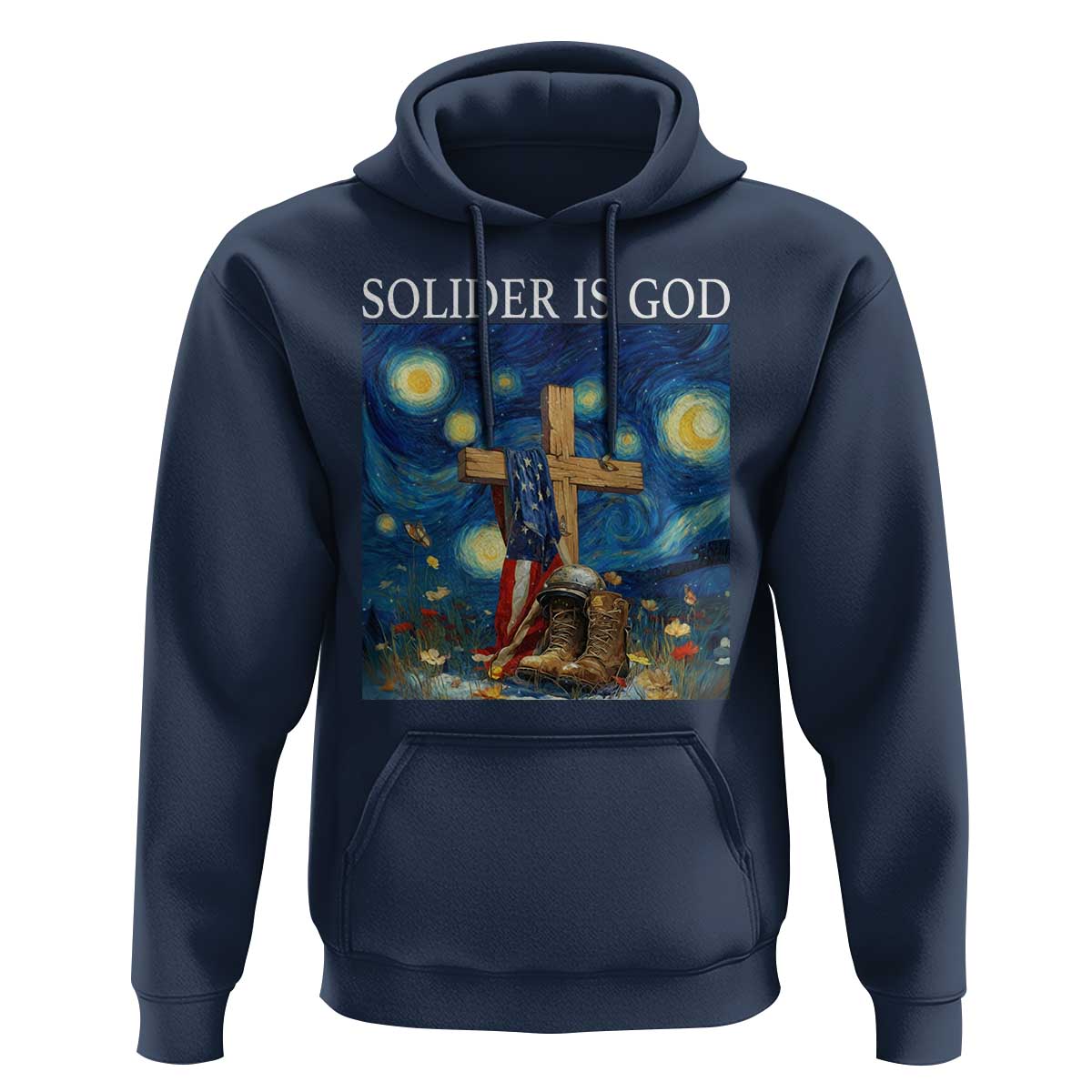 Army Christian Hoodie Soldier Cross Starry Night Faith Patriotic Jesus - Wonder Print Shop