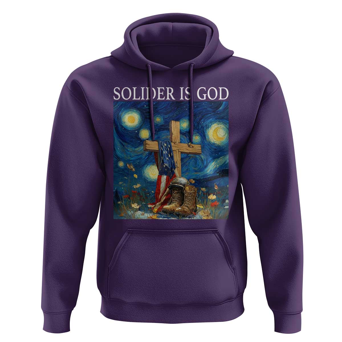 Army Christian Hoodie Soldier Cross Starry Night Faith Patriotic Jesus - Wonder Print Shop