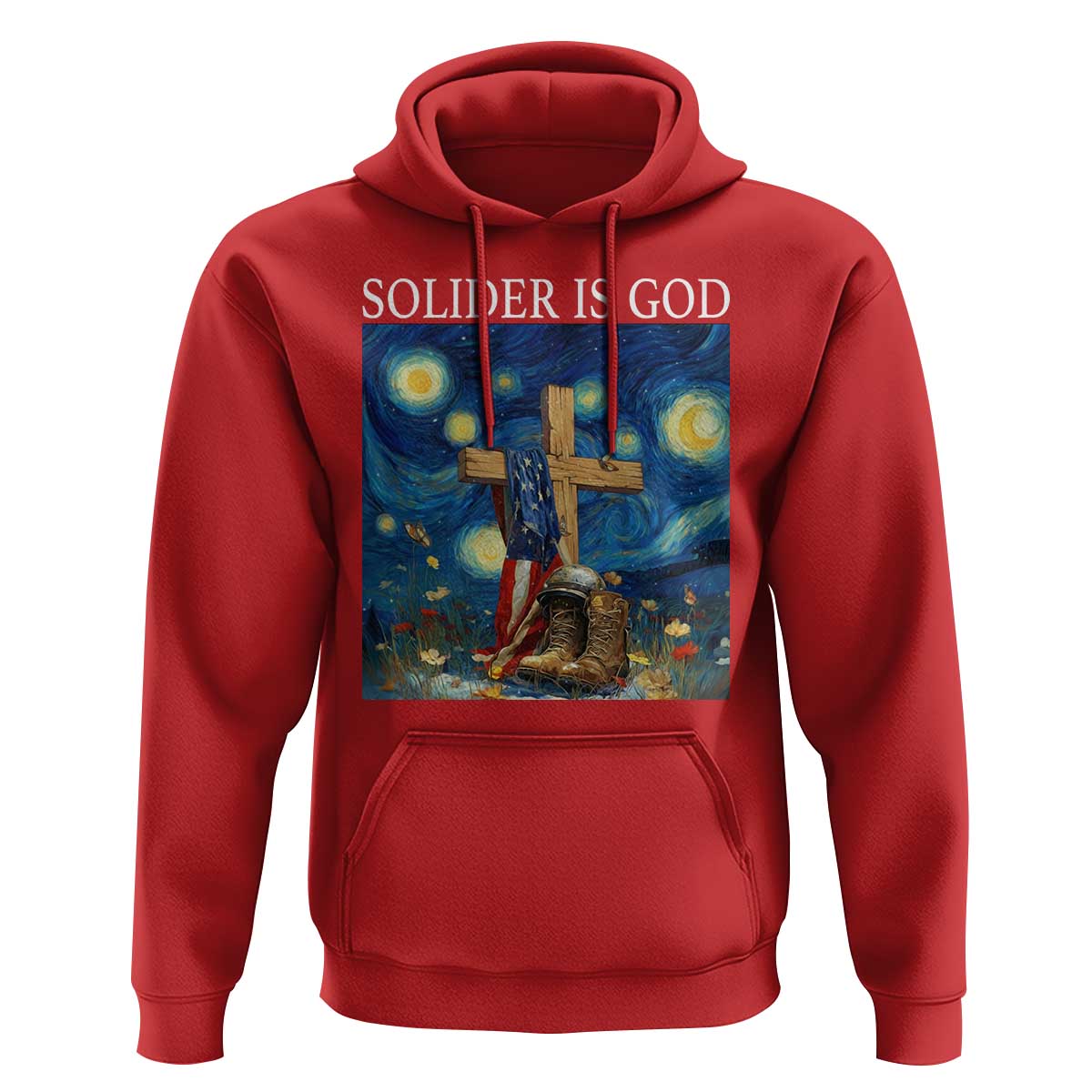 Army Christian Hoodie Soldier Cross Starry Night Faith Patriotic Jesus - Wonder Print Shop