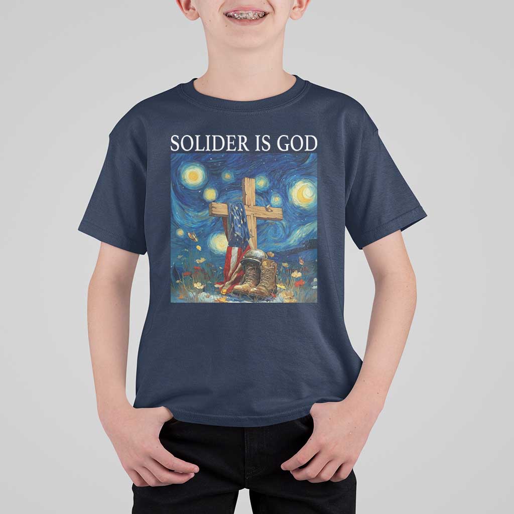 Army Christian T Shirt For Kid Soldier Cross Starry Night Faith Patriotic Jesus - Wonder Print Shop