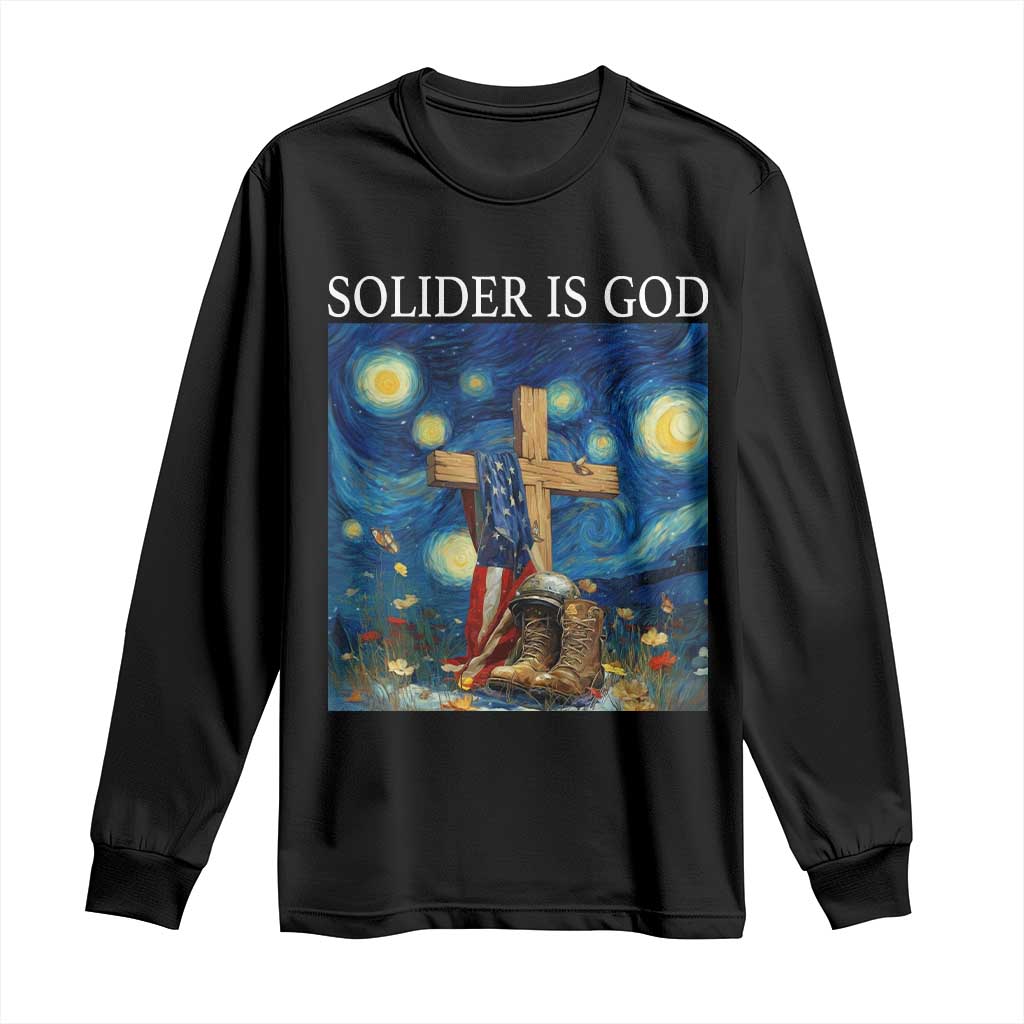Army Christian Long Sleeve Shirt Soldier Cross Starry Night Faith Patriotic Jesus - Wonder Print Shop
