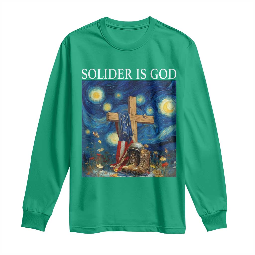 Army Christian Long Sleeve Shirt Soldier Cross Starry Night Faith Patriotic Jesus - Wonder Print Shop