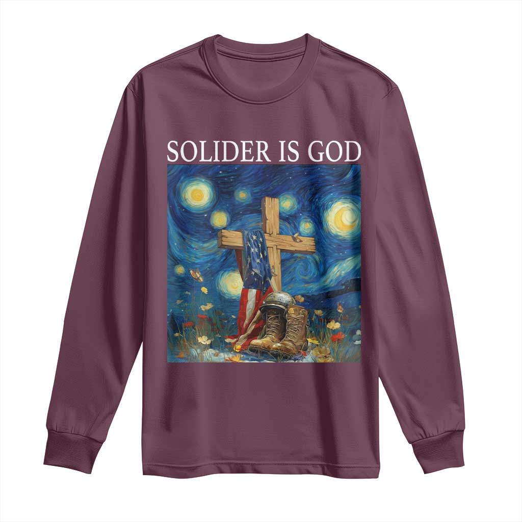 Army Christian Long Sleeve Shirt Soldier Cross Starry Night Faith Patriotic Jesus - Wonder Print Shop