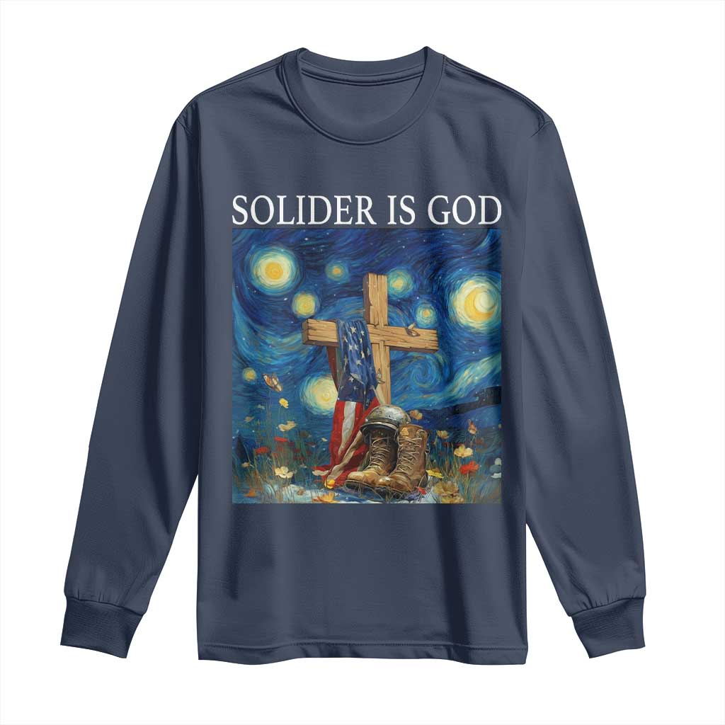 Army Christian Long Sleeve Shirt Soldier Cross Starry Night Faith Patriotic Jesus - Wonder Print Shop