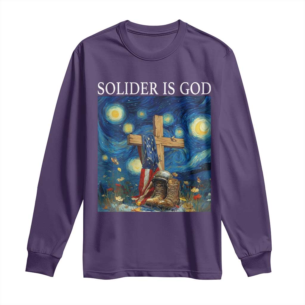 Army Christian Long Sleeve Shirt Soldier Cross Starry Night Faith Patriotic Jesus - Wonder Print Shop