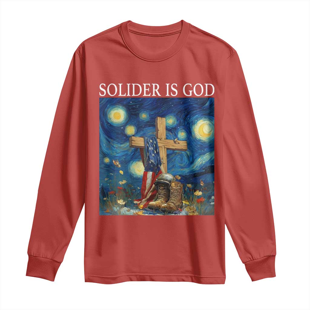 Army Christian Long Sleeve Shirt Soldier Cross Starry Night Faith Patriotic Jesus - Wonder Print Shop