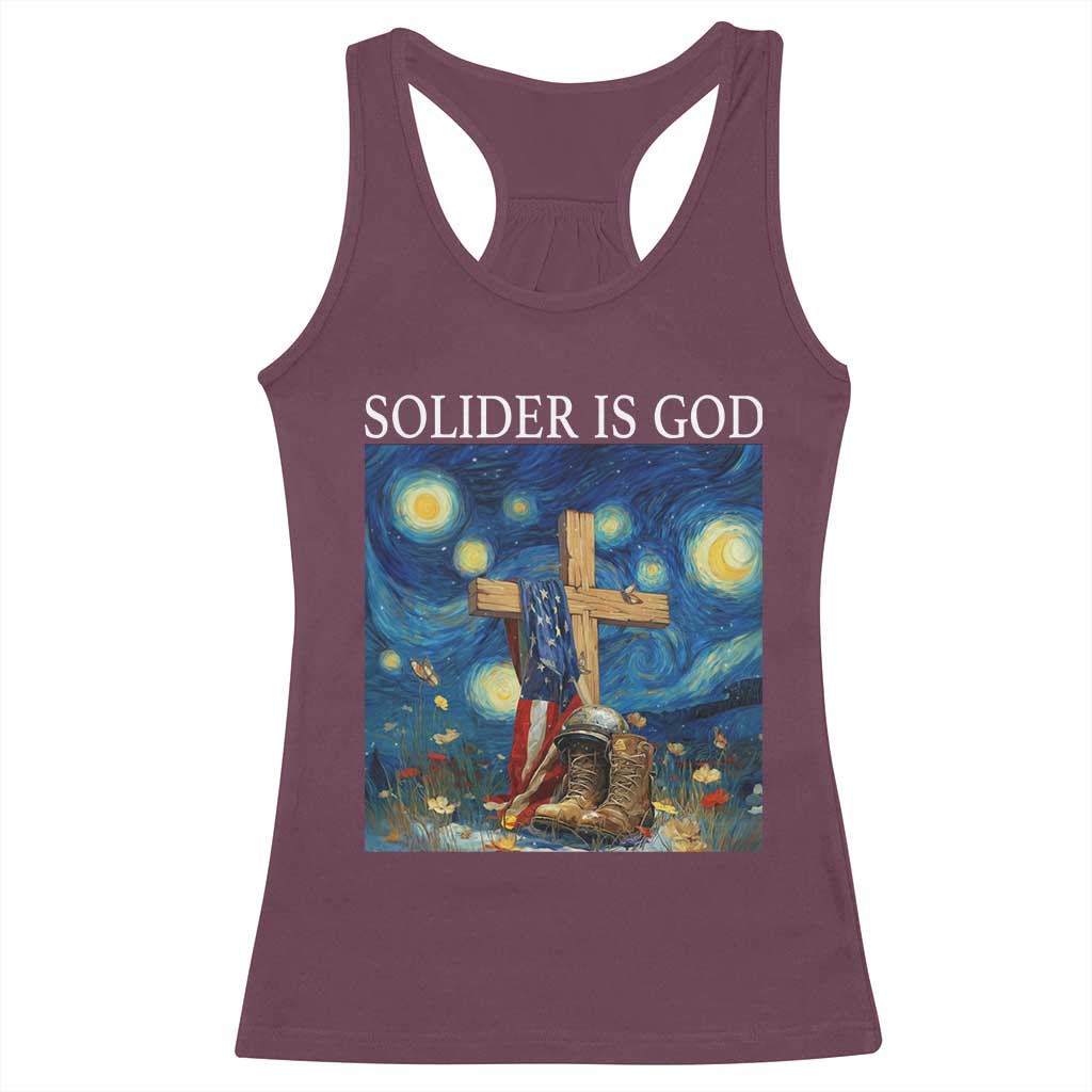 Army Christian Racerback Tank Top Soldier Cross Starry Night Faith Patriotic Jesus - Wonder Print Shop