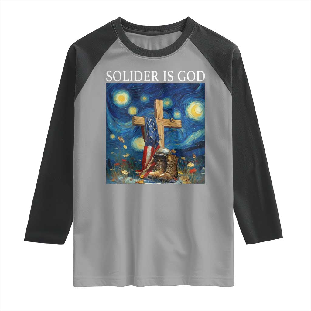 Army Christian Raglan Shirt Soldier Cross Starry Night Faith Patriotic Jesus - Wonder Print Shop