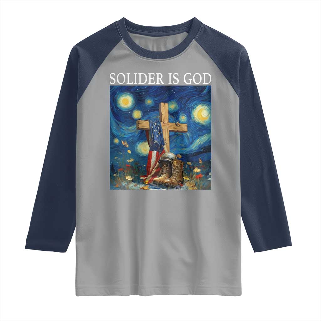 Army Christian Raglan Shirt Soldier Cross Starry Night Faith Patriotic Jesus - Wonder Print Shop