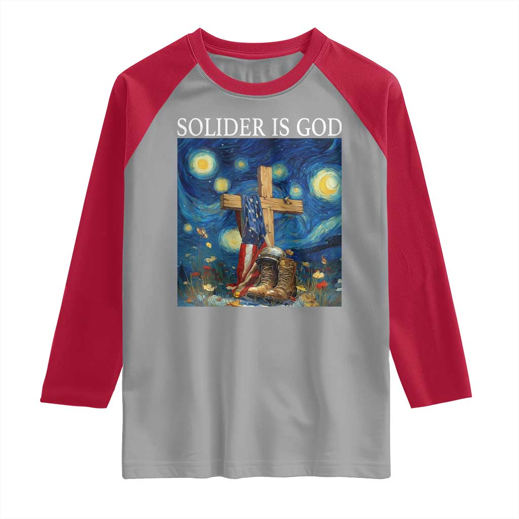 Army Christian Raglan Shirt Soldier Cross Starry Night Faith Patriotic Jesus - Wonder Print Shop
