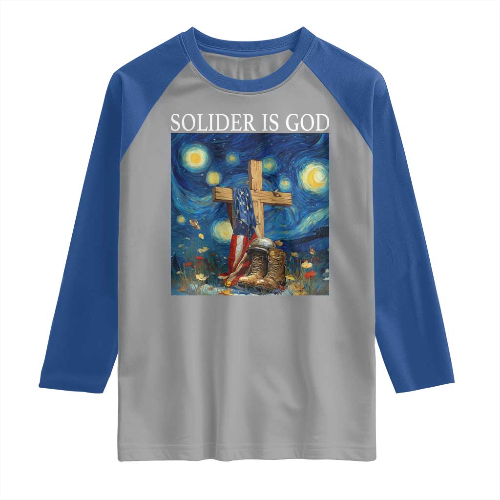 Army Christian Raglan Shirt Soldier Cross Starry Night Faith Patriotic Jesus - Wonder Print Shop