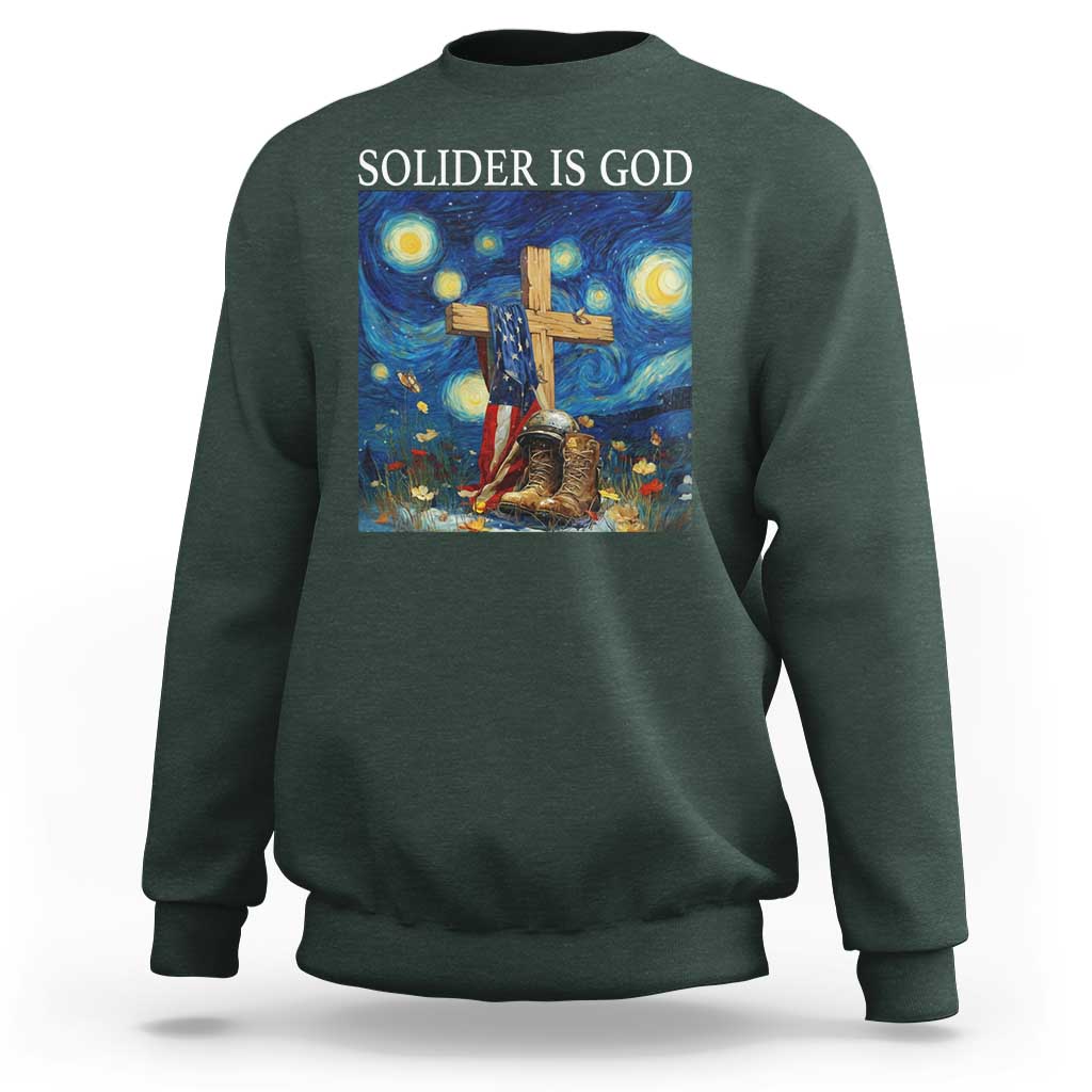 Army Christian Sweatshirt Soldier Cross Starry Night Faith Patriotic Jesus - Wonder Print Shop