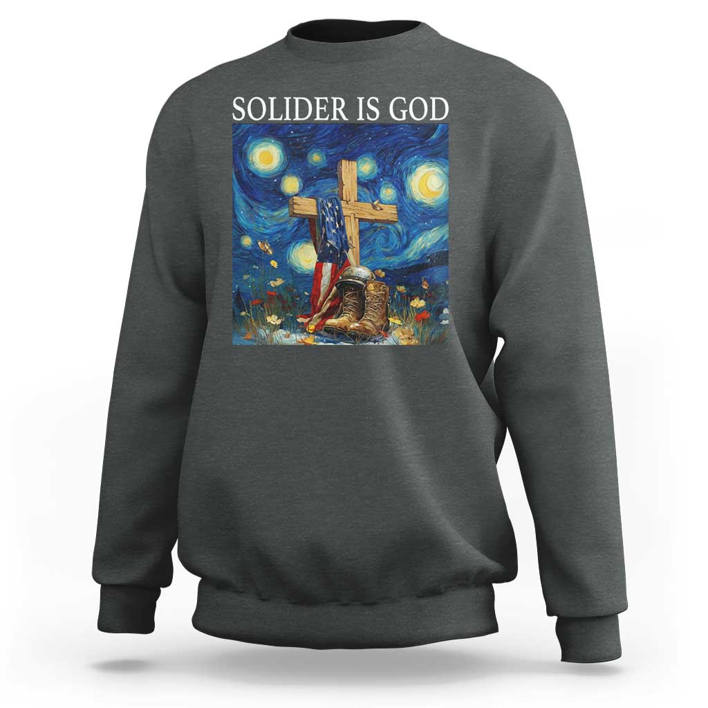 Army Christian Sweatshirt Soldier Cross Starry Night Faith Patriotic Jesus - Wonder Print Shop