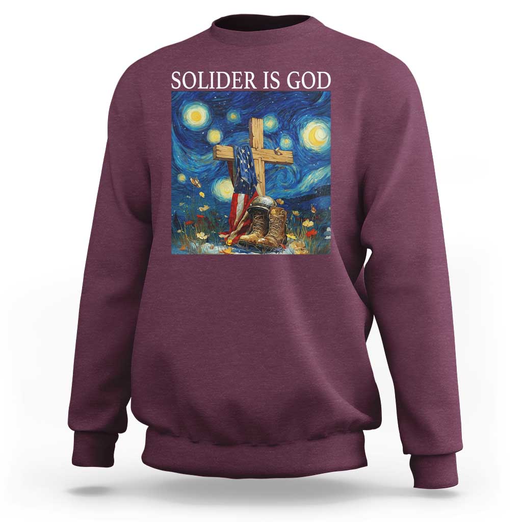 Army Christian Sweatshirt Soldier Cross Starry Night Faith Patriotic Jesus - Wonder Print Shop