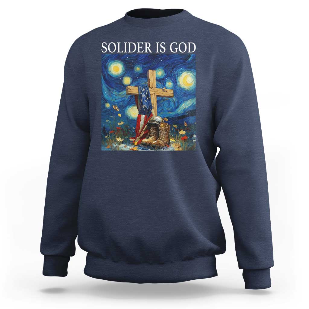 Army Christian Sweatshirt Soldier Cross Starry Night Faith Patriotic Jesus - Wonder Print Shop