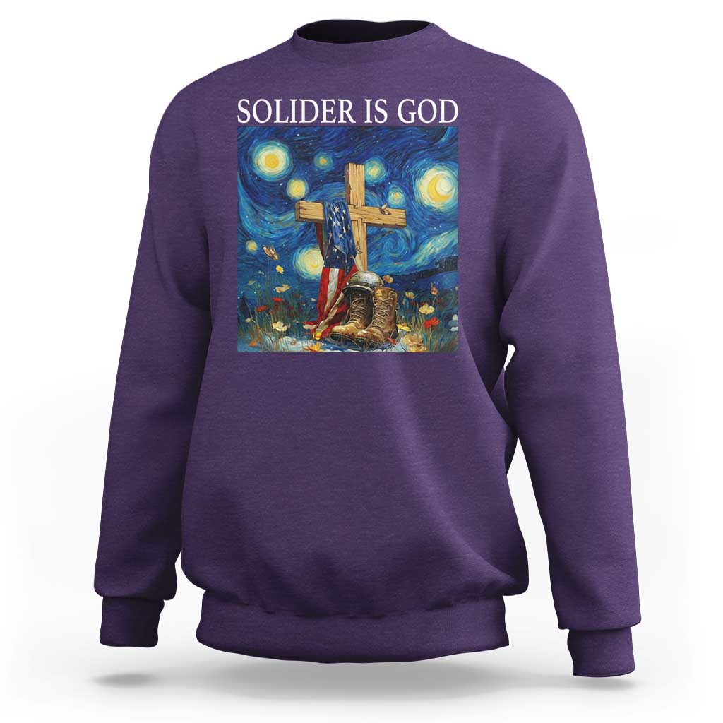 Army Christian Sweatshirt Soldier Cross Starry Night Faith Patriotic Jesus - Wonder Print Shop
