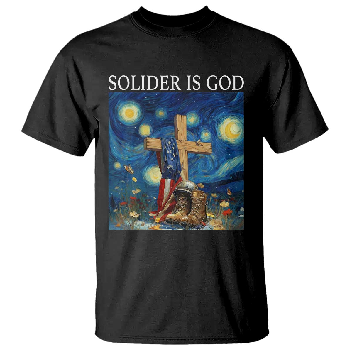 Army Christian T Shirt Soldier Cross Starry Night Faith Patriotic Jesus - Wonder Print Shop