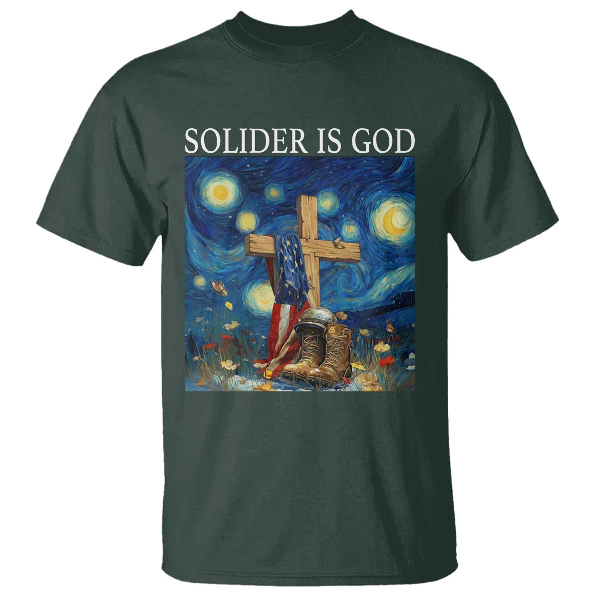 Army Christian T Shirt Soldier Cross Starry Night Faith Patriotic Jesus - Wonder Print Shop