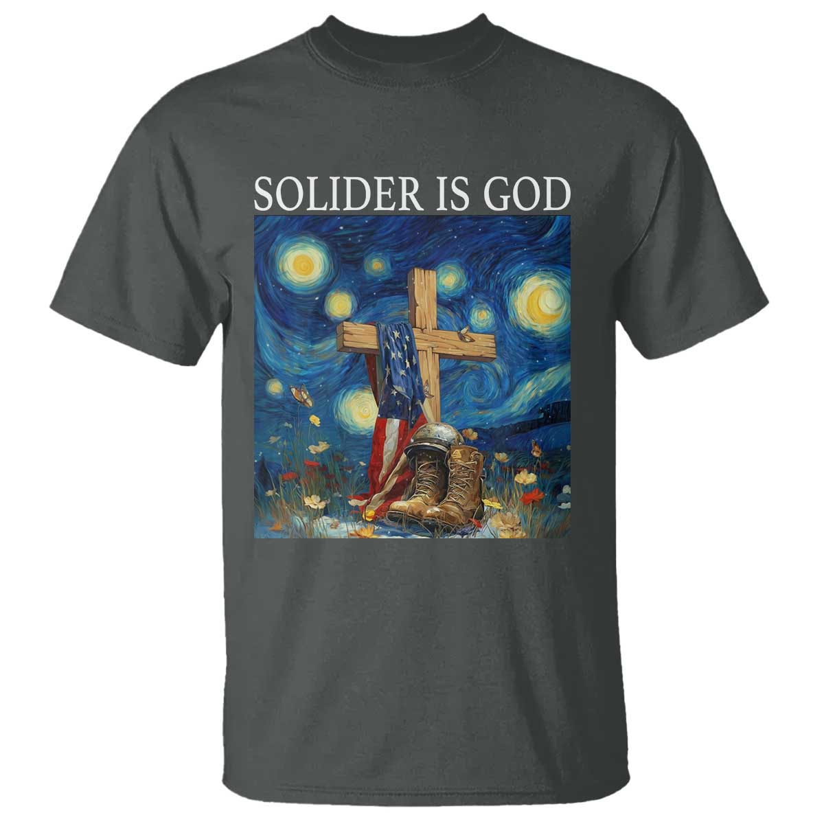Army Christian T Shirt Soldier Cross Starry Night Faith Patriotic Jesus - Wonder Print Shop