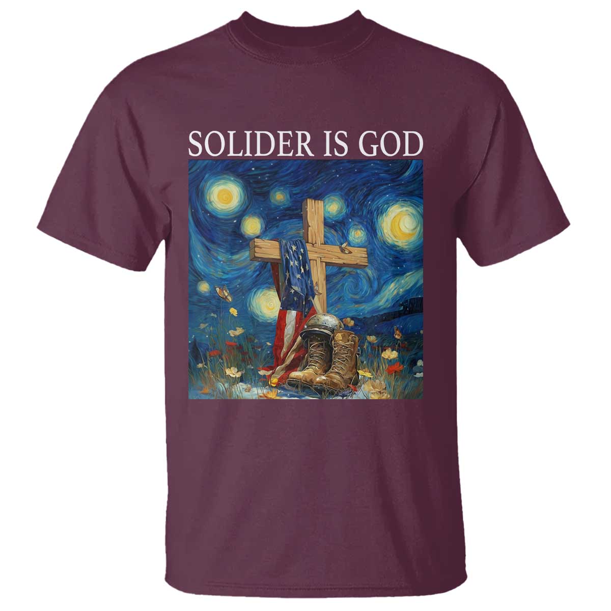 Army Christian T Shirt Soldier Cross Starry Night Faith Patriotic Jesus - Wonder Print Shop