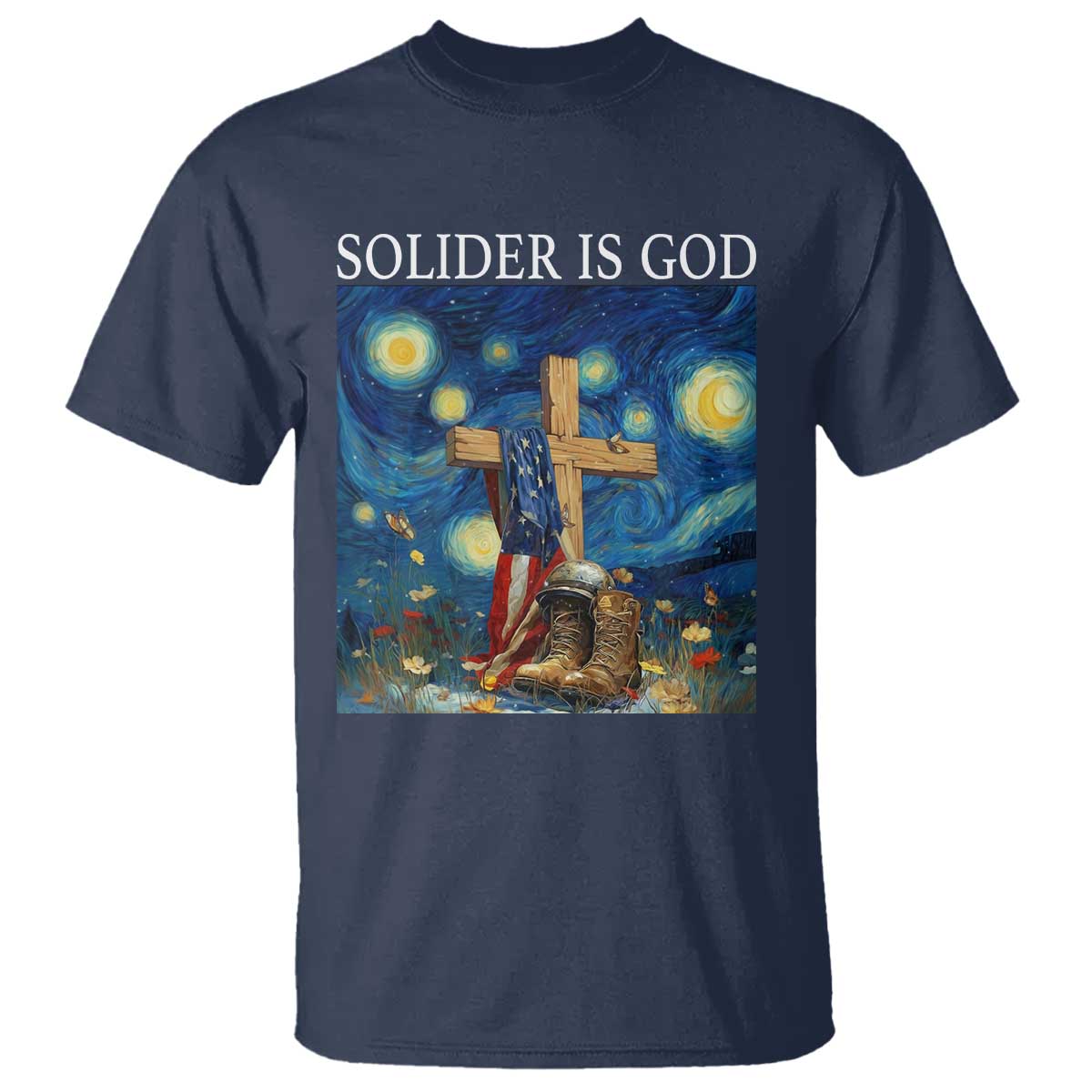 Army Christian T Shirt Soldier Cross Starry Night Faith Patriotic Jesus - Wonder Print Shop