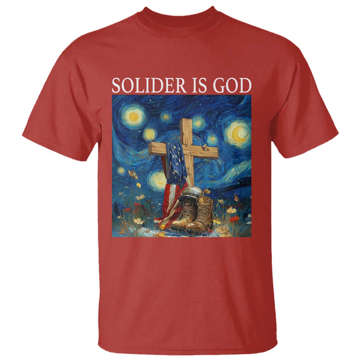 Army Christian T Shirt Soldier Cross Starry Night Faith Patriotic Jesus - Wonder Print Shop