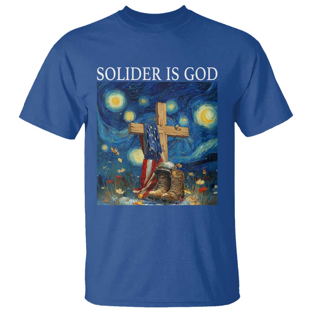 Army Christian T Shirt Soldier Cross Starry Night Faith Patriotic Jesus - Wonder Print Shop