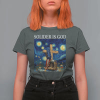 Army Christian T Shirt For Women Soldier Cross Starry Night Faith Patriotic Jesus - Wonder Print Shop
