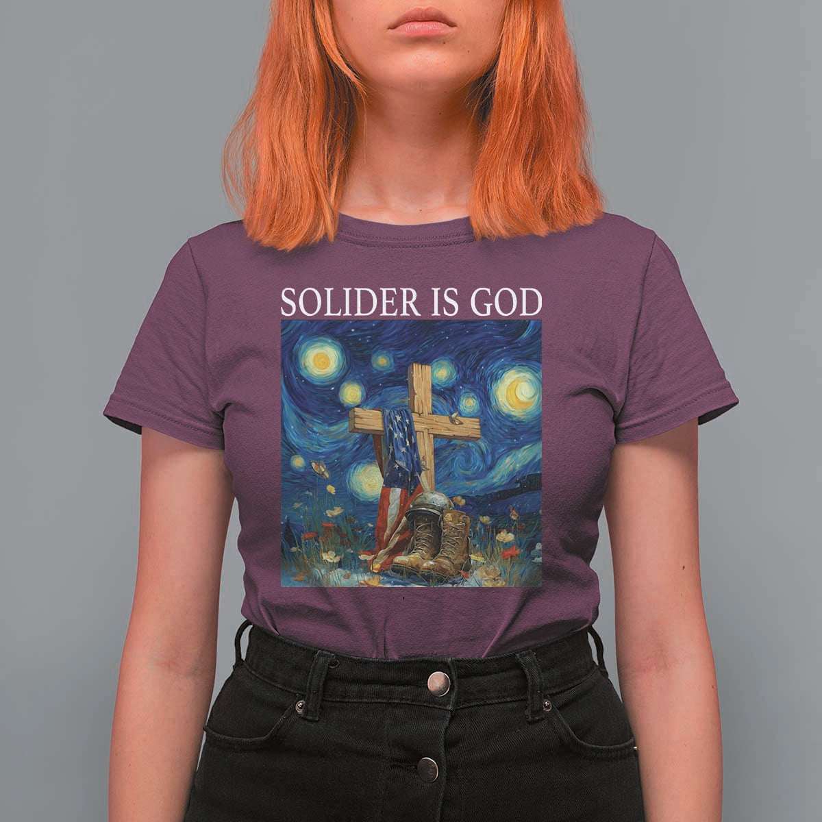Army Christian T Shirt For Women Soldier Cross Starry Night Faith Patriotic Jesus - Wonder Print Shop