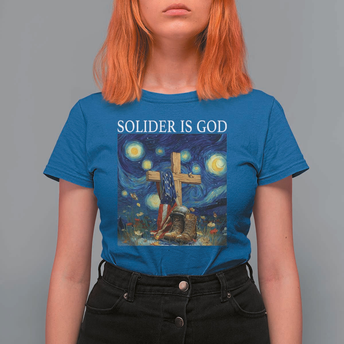 Army Christian T Shirt For Women Soldier Cross Starry Night Faith Patriotic Jesus - Wonder Print Shop