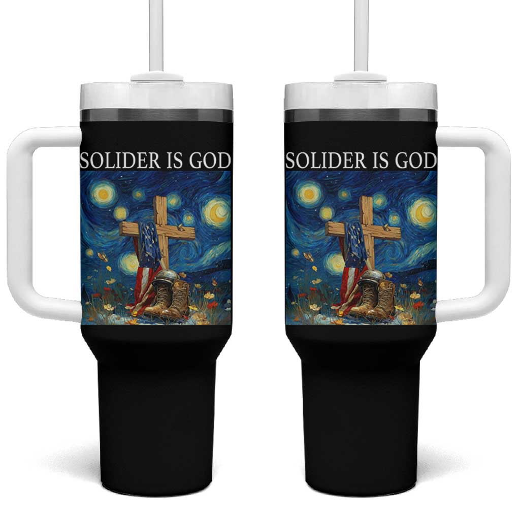 Army Christian Tumbler With Handle Soldier Cross Starry Night Faith Patriotic Jesus - Wonder Print Shop