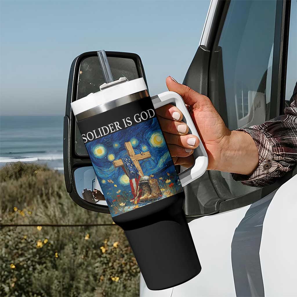 Army Christian Tumbler With Handle Soldier Cross Starry Night Faith Patriotic Jesus - Wonder Print Shop