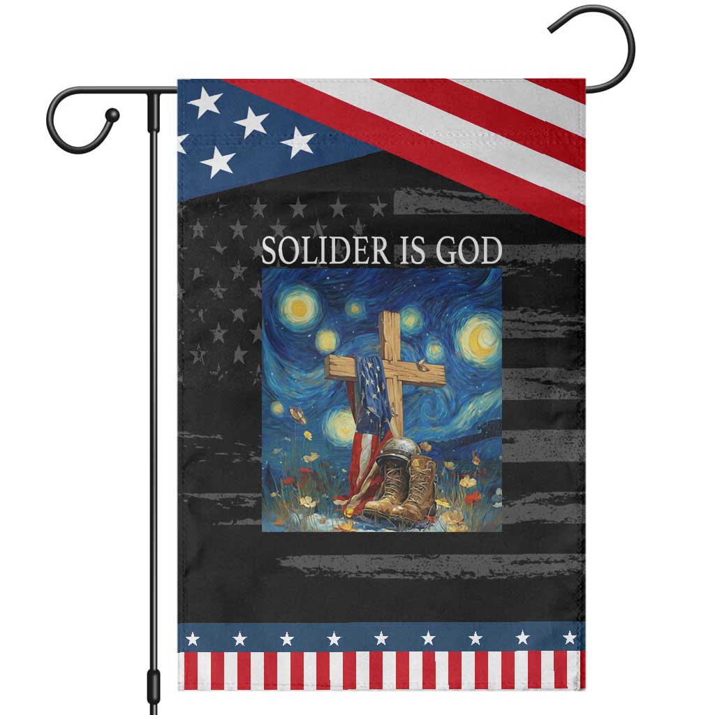 Army Christian Garden Flag Soldier Cross Starry Night Faith Patriotic Jesus