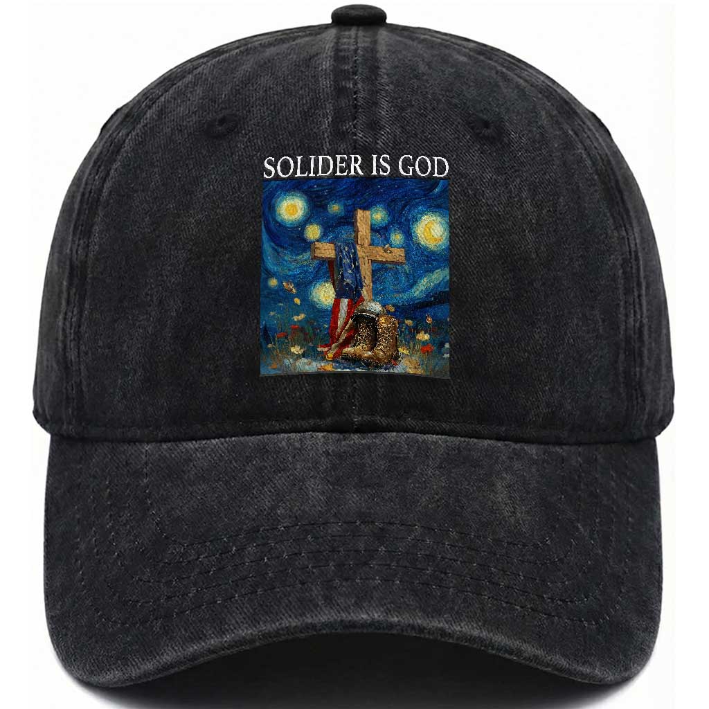 Army Christian Washed Cotton Baseball Cap Soldier Cross Starry Night Faith Patriotic Jesus